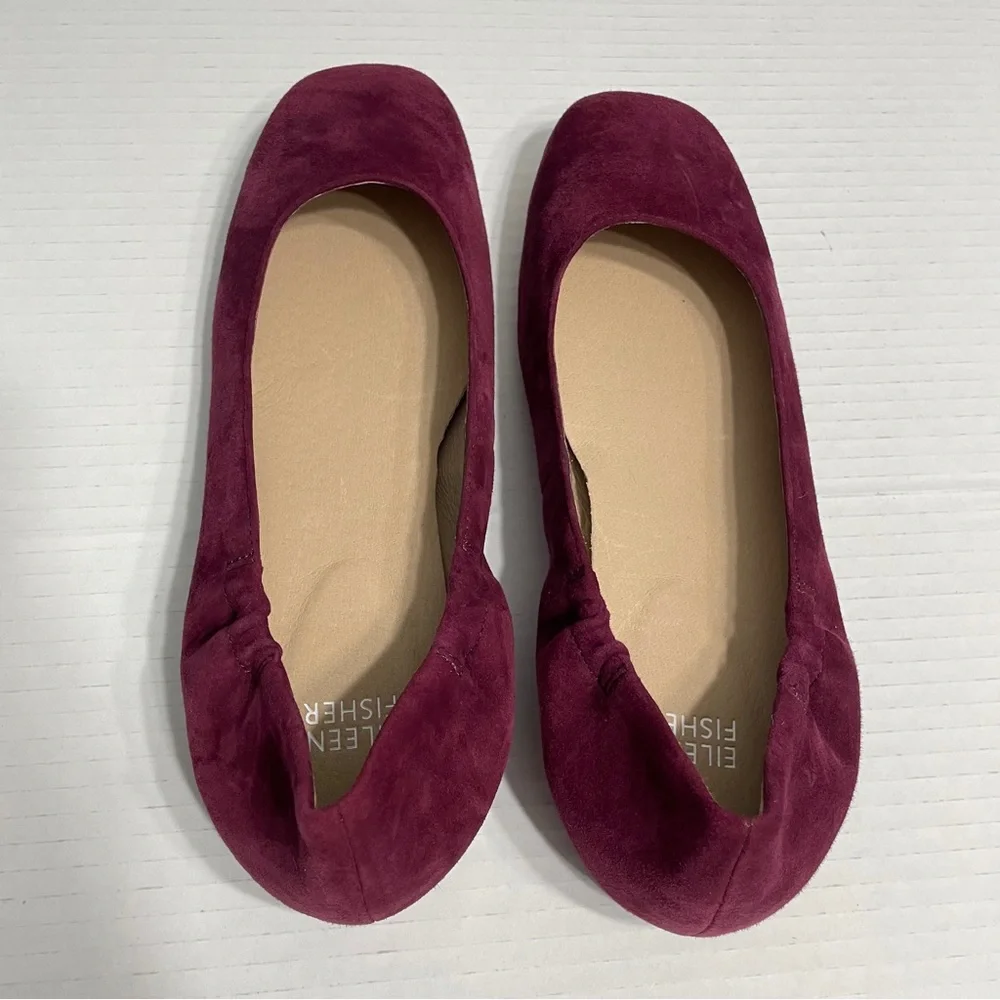 Eileen Fisher Ruby suede square toe ballet flats slip on burgundy sz 7.5 Casual